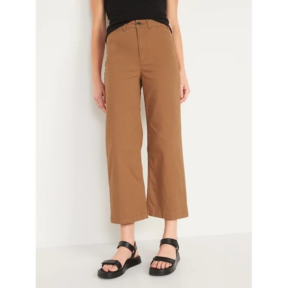 Extra High Waisted Cropped Wide Leg Pants women  Brown Tan 8